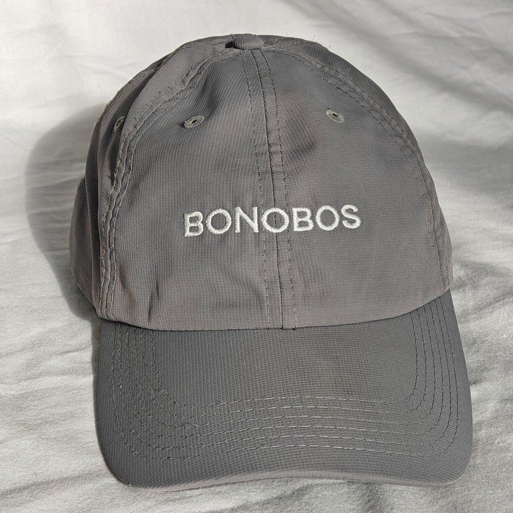 Bonobos Mens Grey Tech‎ Fabric Baseball Cap Adjustable Strapback Hat Embroidered